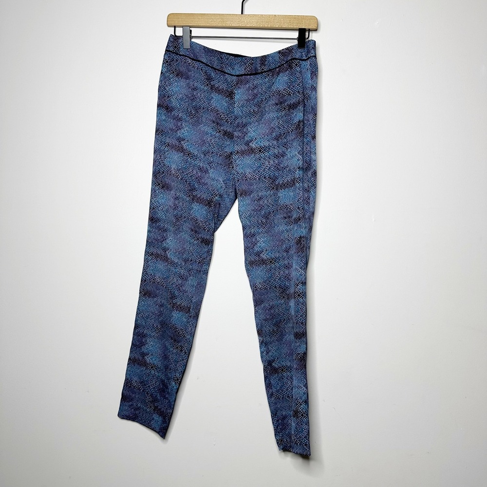 Rebecca Taylor Pants Womens 2 Blue Snakeskin Print Excellent Slim Ankle Trousers